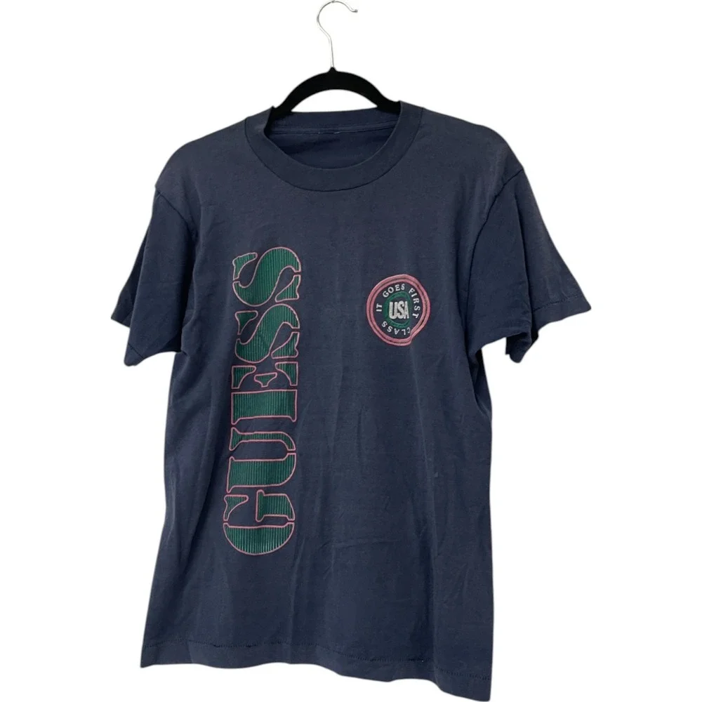 Vintage Guess T Shirt Navy Blue Mens Size M Short Sleeve Graphic Print Crew Neck - Picture 2 of 6